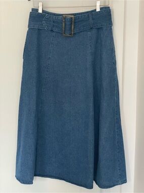 Who What Wear Denim A-Line Skirt with Belt - Blue